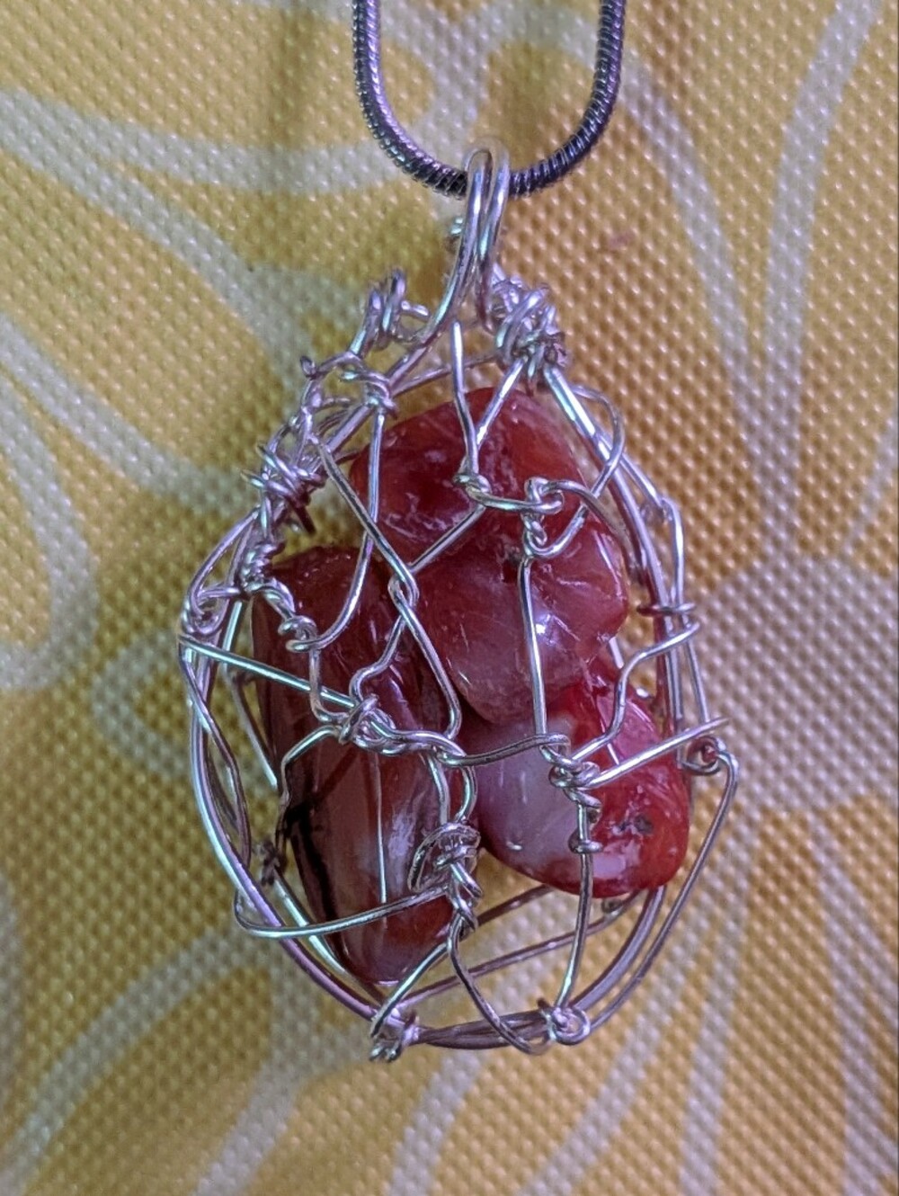 Handmade Wire-Wrapped Carnelian Gemstone Pendant Necklace